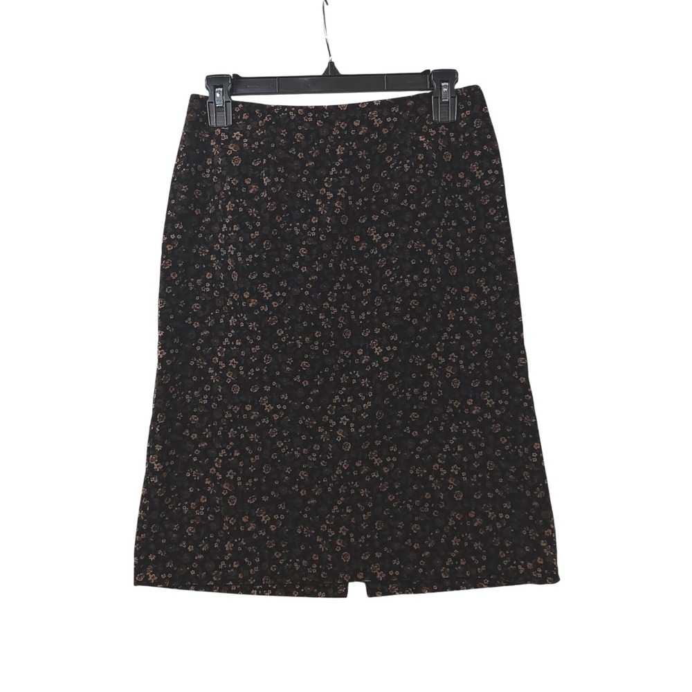 Van Heusen Women‎ Floral Print Midi Skirt Size 6 Black Brown Casual Knee Length